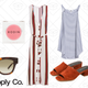 Reid Herschel Supply Co. Bag, $41 | Rodin Cosmetics Lip Balm, $26 | Sun Buddies Type 05 Sunglasses, $131 | Farrow Luna Button Up Dress, $59 |LNA Strip Bib Tank, $45 | Jeffrey Campbell Farrow Shoe, $94 | Farrow Highland Dress, $89